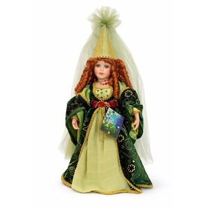 Geppeddo Fairy Tale Series Princess and the Frog Porcelain Doll Green Velvet 18"